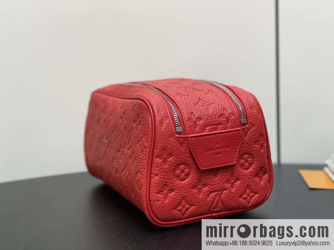 [Boutique‑grade] M13023 red full leather embossed, toilet bag series DOPP KIT toilet bag