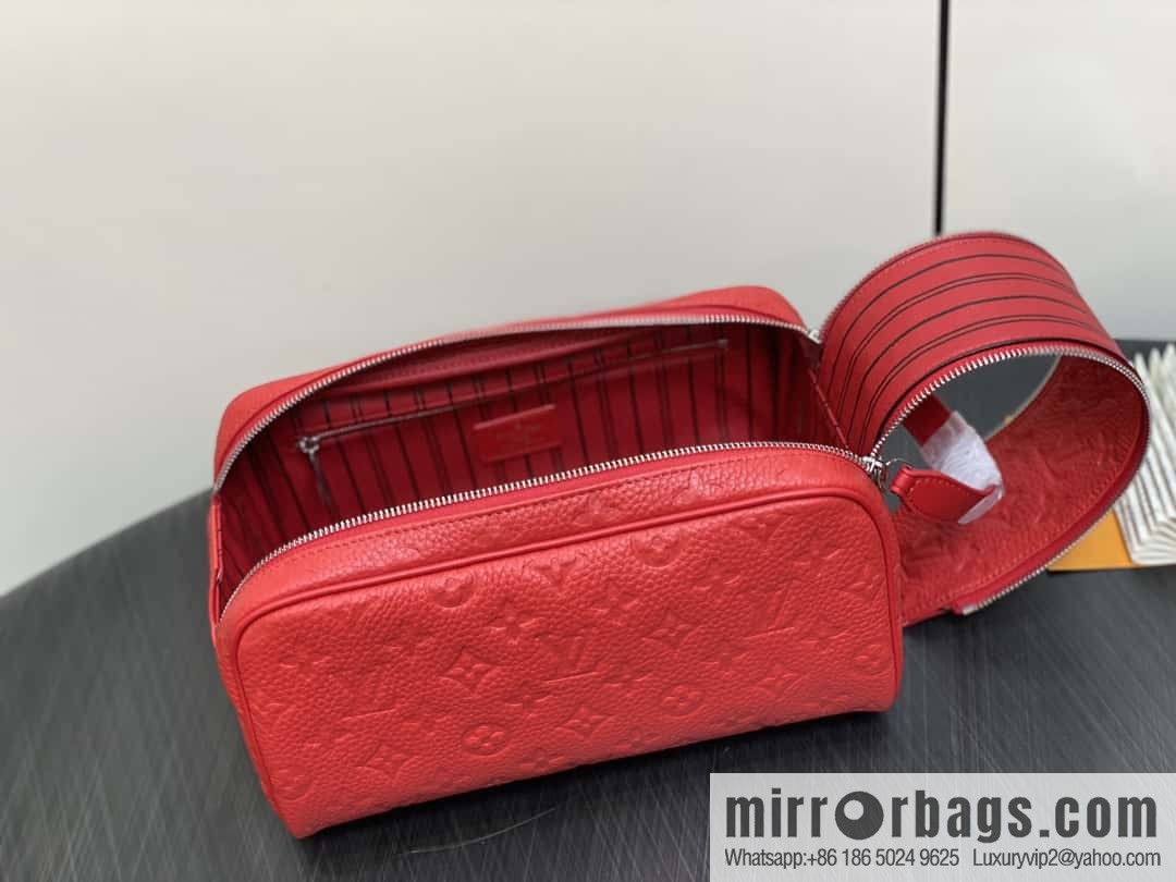 [Boutique‑grade] M13023 red full leather embossed, toilet bag series DOPP KIT toilet bag