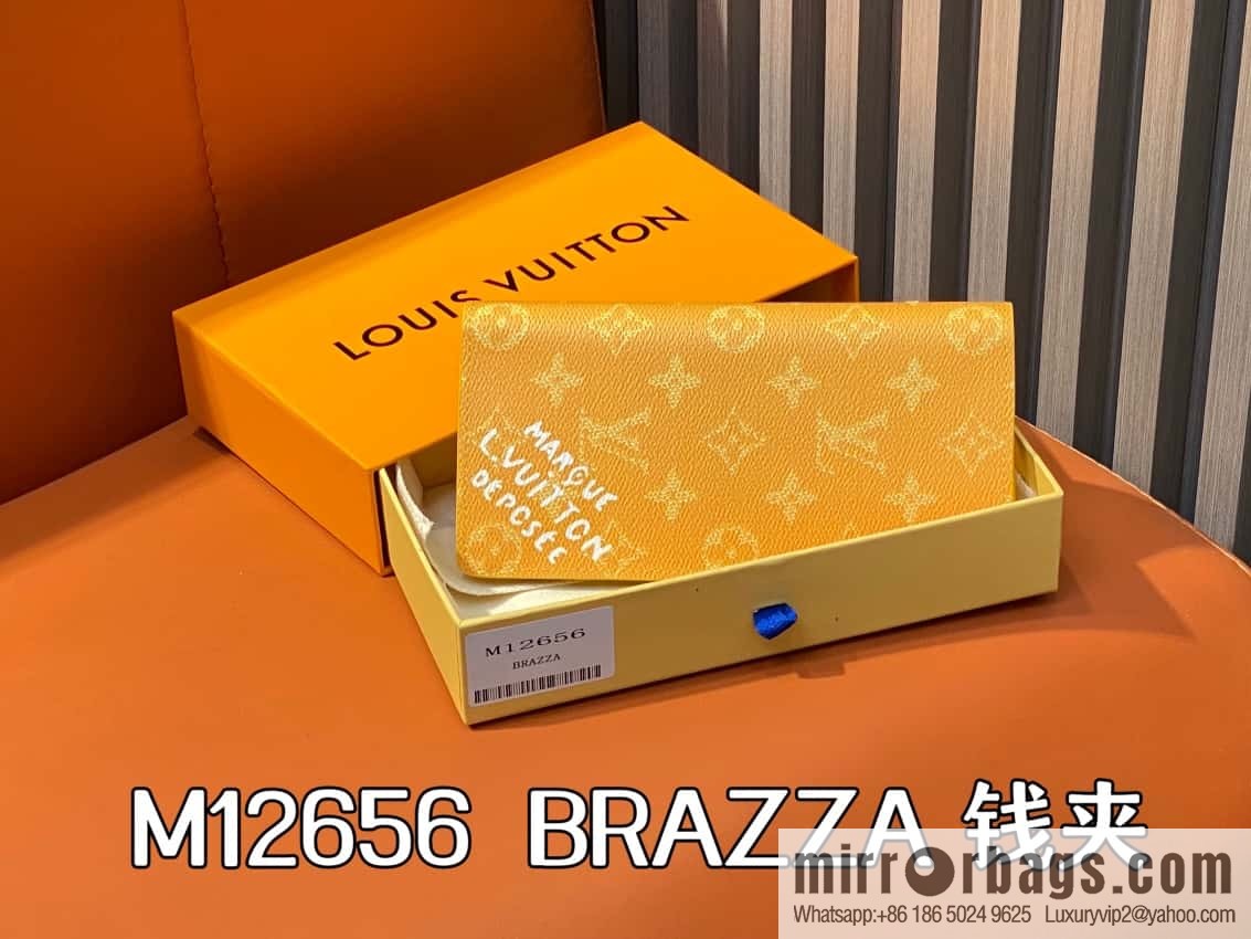 [Boutique‑grade] M12656 yellow flower silk screen printing, long suit clip wallet series BRAZZA wallet