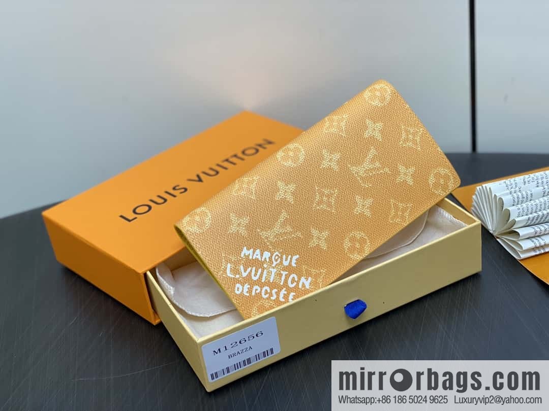 [Boutique‑grade] M12656 yellow flower silk screen printing, long suit clip wallet series BRAZZA wallet