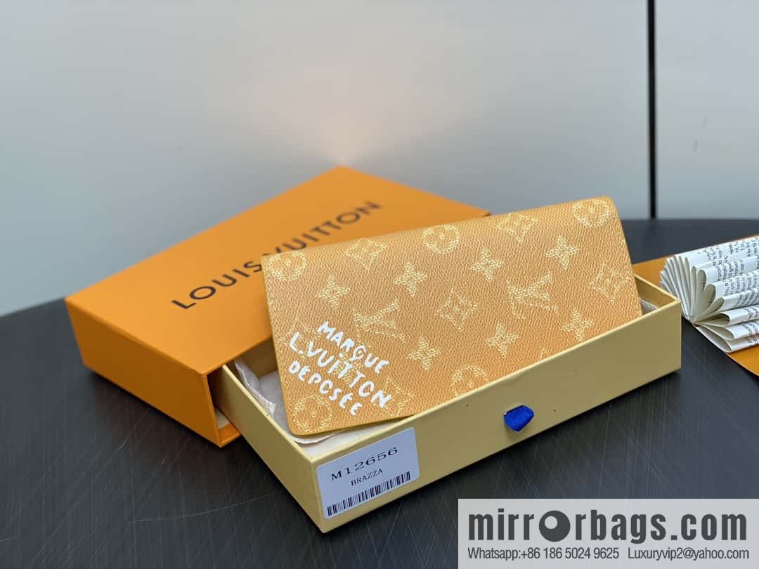 [Boutique‑grade] M12656 yellow flower silk screen printing, long suit clip wallet series BRAZZA wallet
