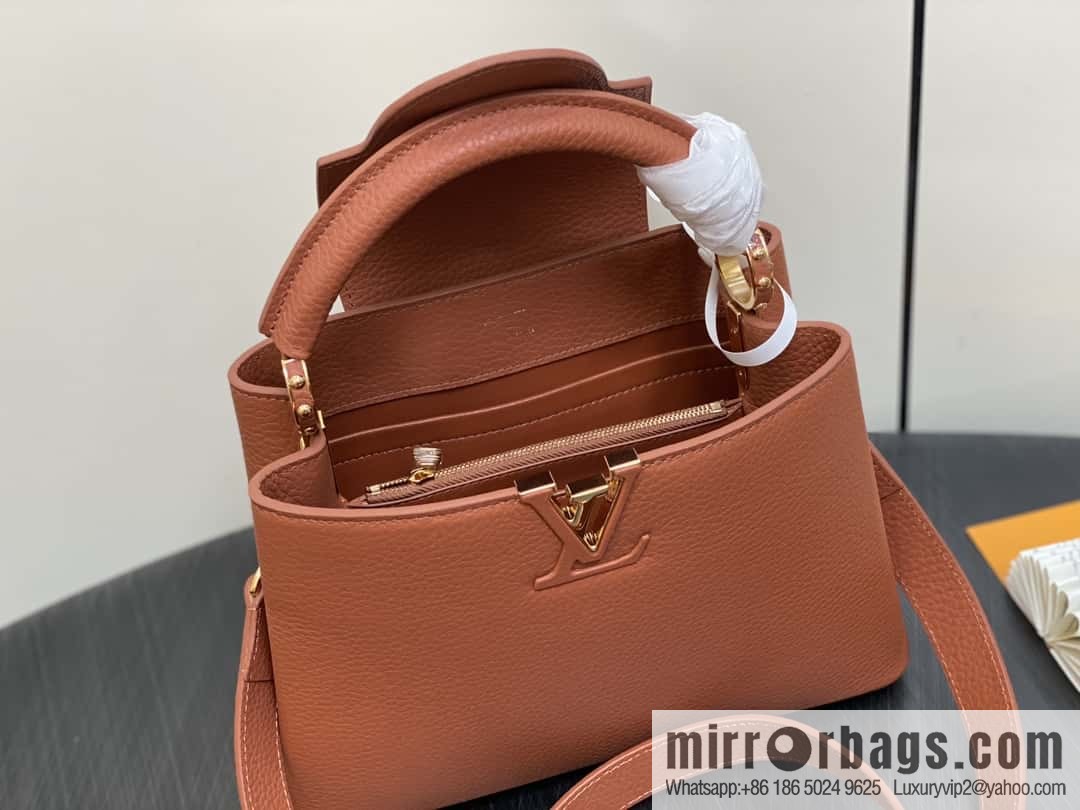 [Boutique‑grade] M25089 brown M24545 full leather cap that English series CAPUCINES small handbag