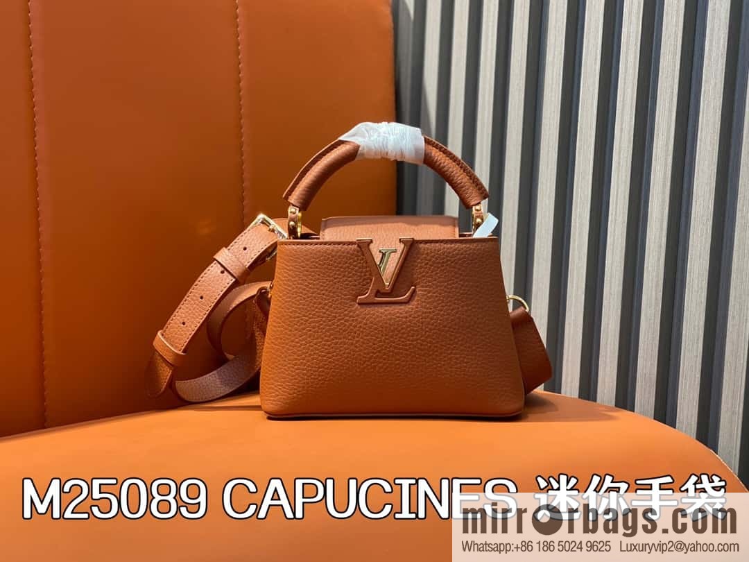 [Boutique‑grade] M25089 brown M24545 full leather cap that English series CAPUCINES mini handbag