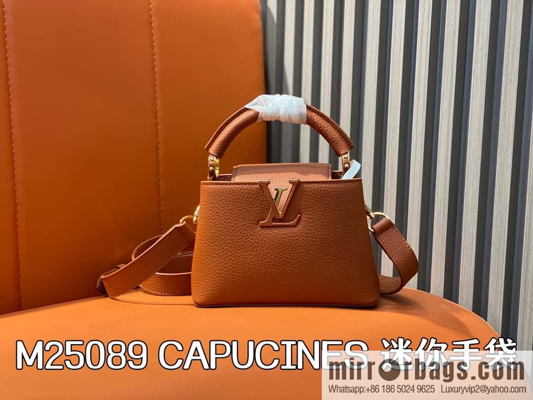 [Boutique‑grade] M25089 brown M24545 full leather cap that English series CAPUCINES mini handbag