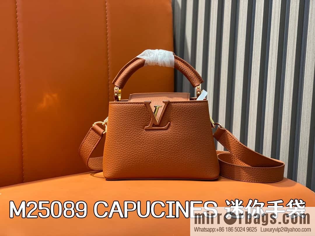 [Boutique‑grade] M25089 brown M24545 full leather cap that English series CAPUCINES mini handbag