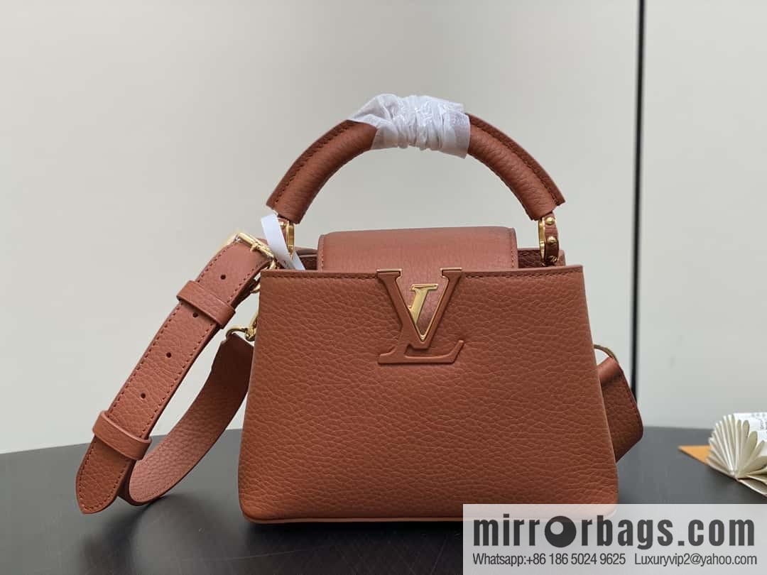 [Boutique‑grade] M25089 brown M24545 full leather cap that English series CAPUCINES mini handbag