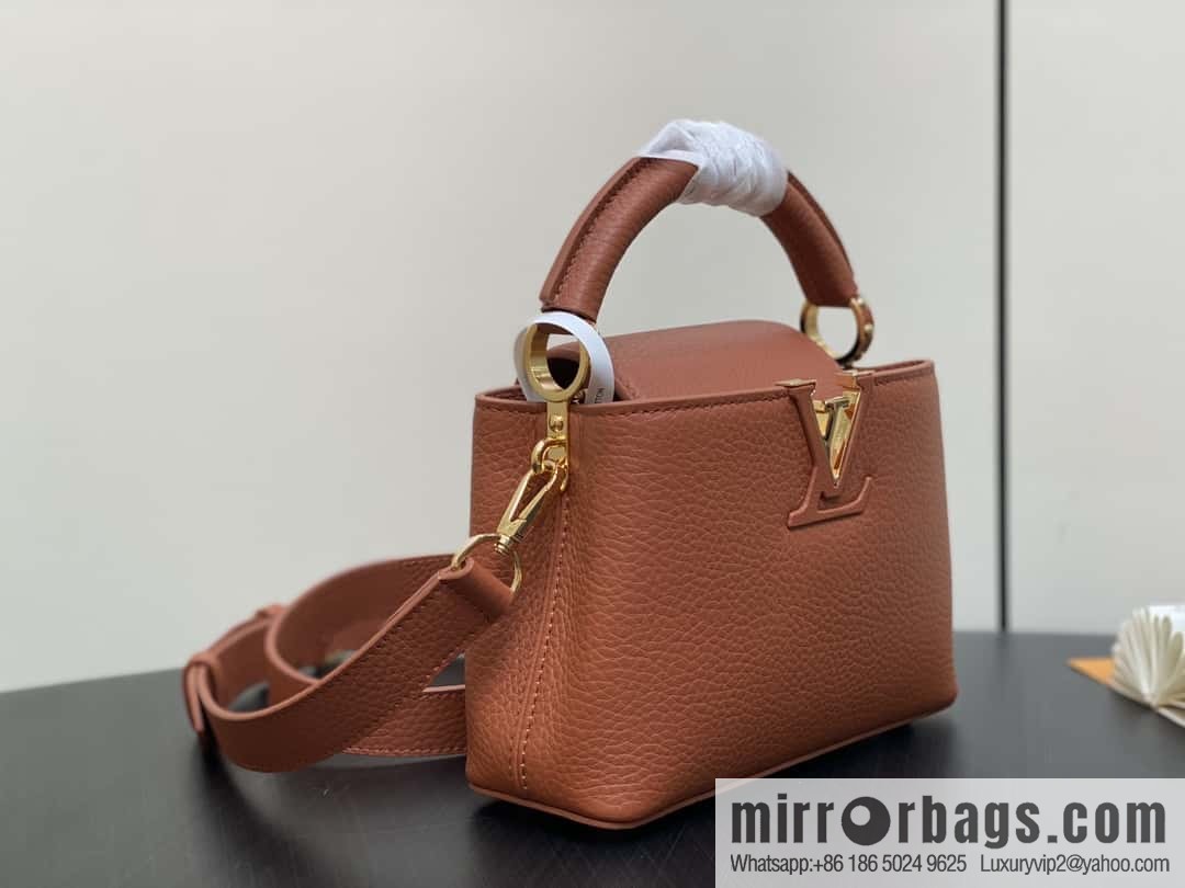 [Boutique‑grade] M25089 brown M24545 full leather cap that English series CAPUCINES mini handbag
