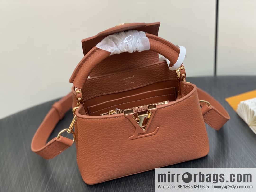 [Boutique‑grade] M25089 brown M24545 full leather cap that English series CAPUCINES mini handbag