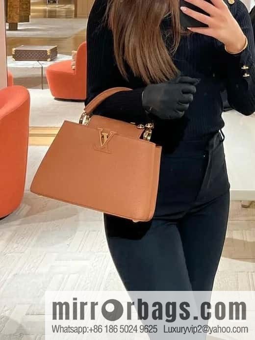 [Boutique‑grade] M25089 brown M24545 full leather cap that English series CAPUCINES mini handbag
