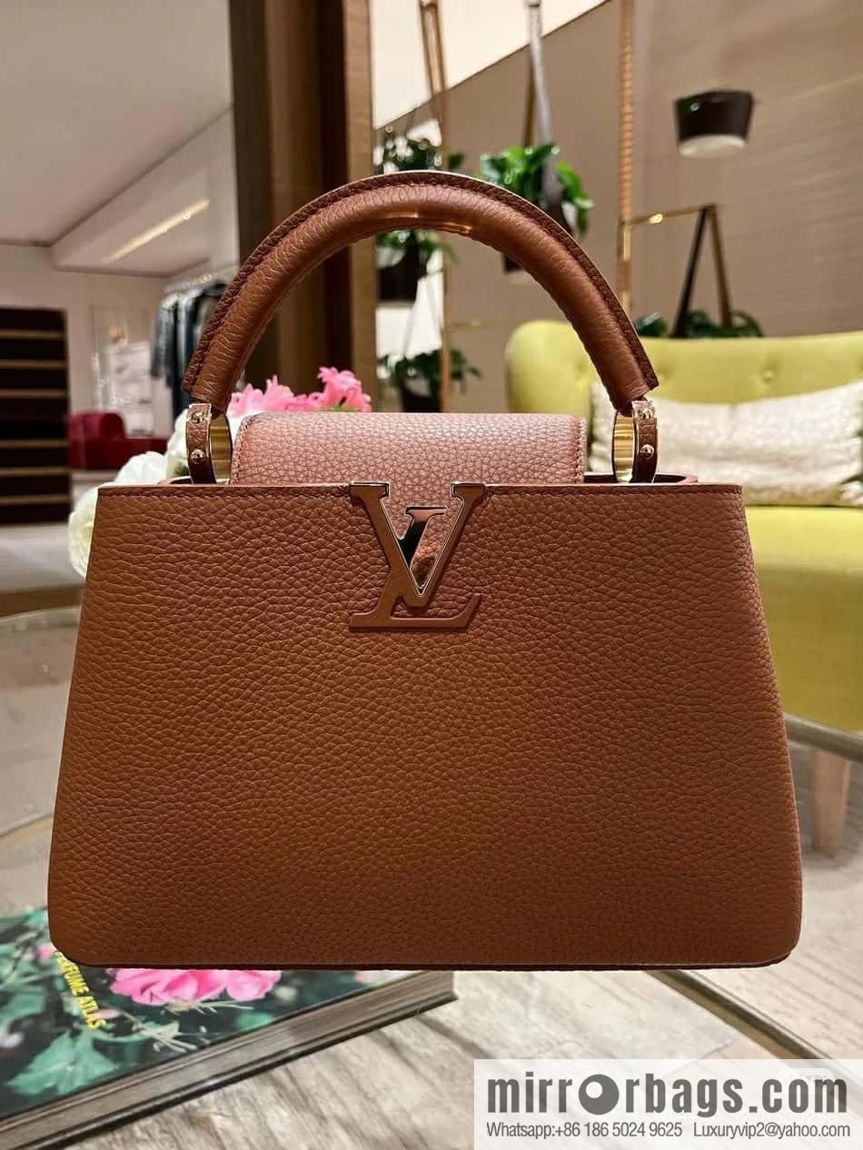 [Boutique‑grade] M25089 brown M24545 full leather cap that English series CAPUCINES mini handbag