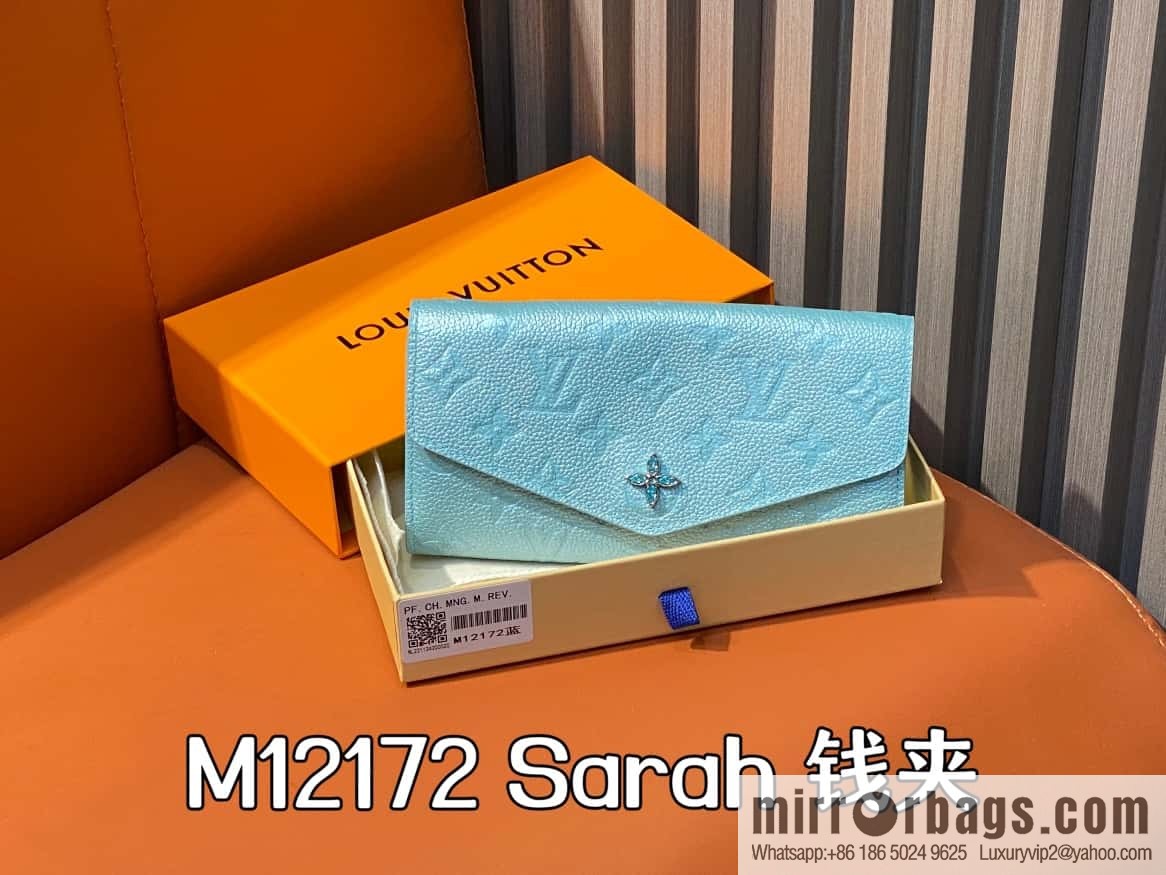 [Boutique‑grade] M12172 pearlescent blue full leather embossed, flip wallet series Sarah wallet