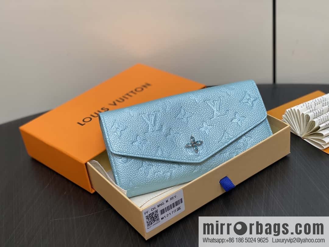 [Boutique‑grade] M12172 pearlescent blue full leather embossed, flip wallet series Sarah wallet
