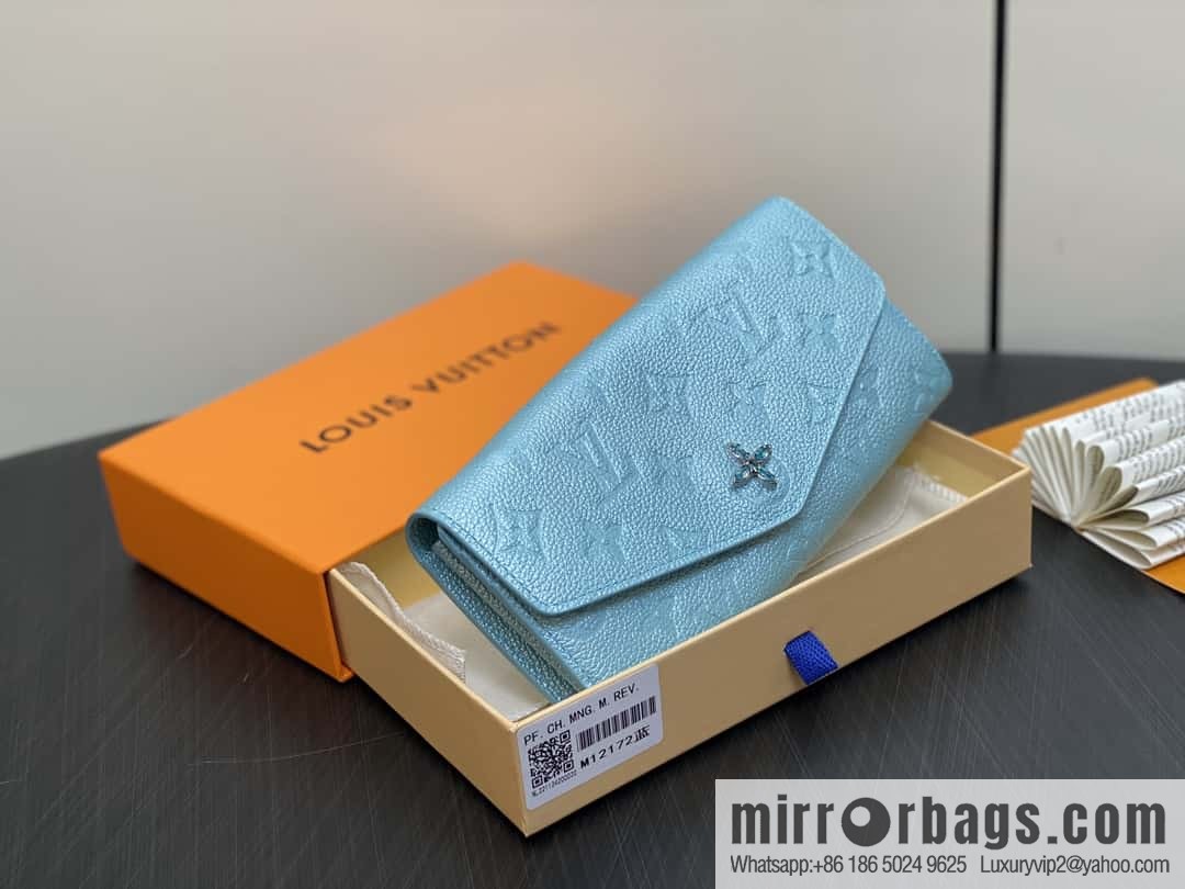 [Boutique‑grade] M12172 pearlescent blue full leather embossed, flip wallet series Sarah wallet