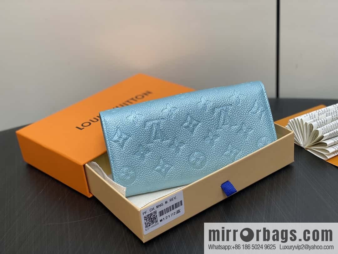[Boutique‑grade] M12172 pearlescent blue full leather embossed, flip wallet series Sarah wallet