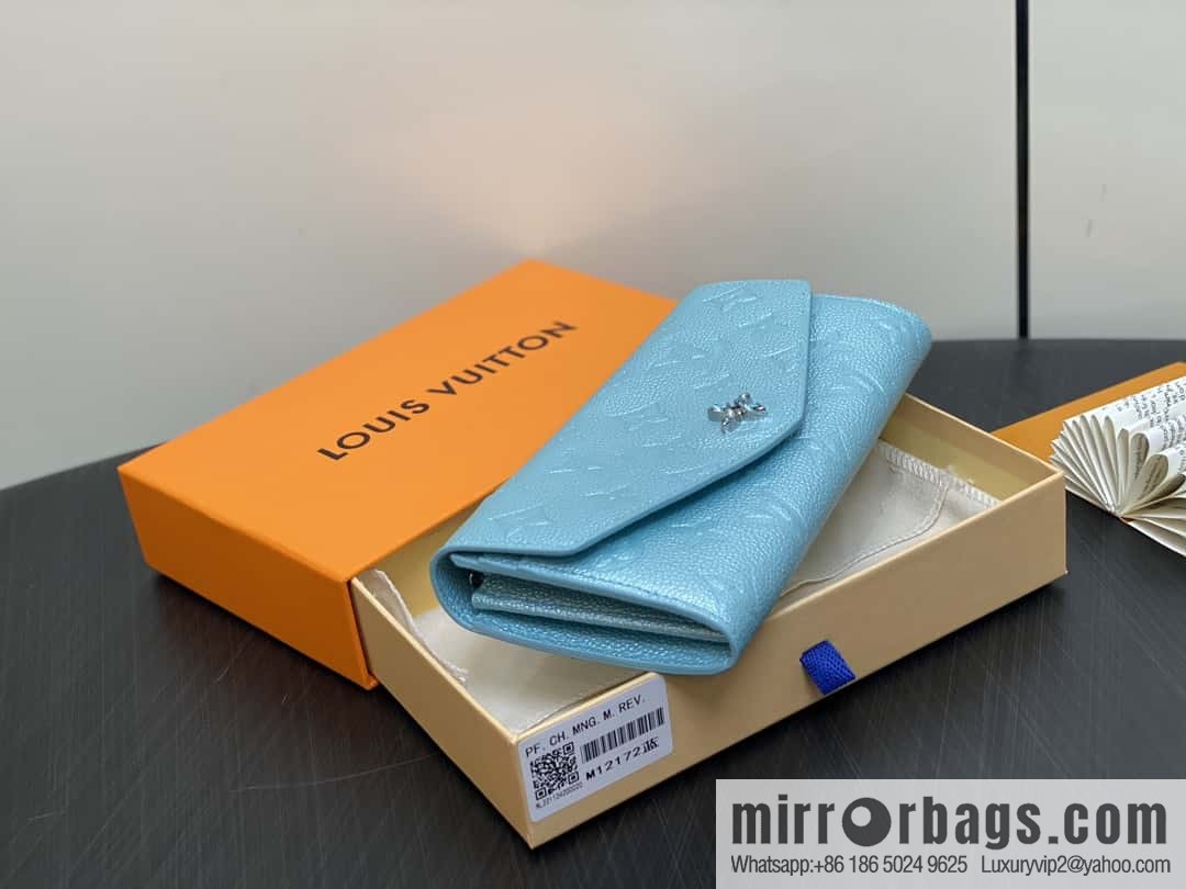 [Boutique‑grade] M12172 pearlescent blue full leather embossed, flip wallet series Sarah wallet