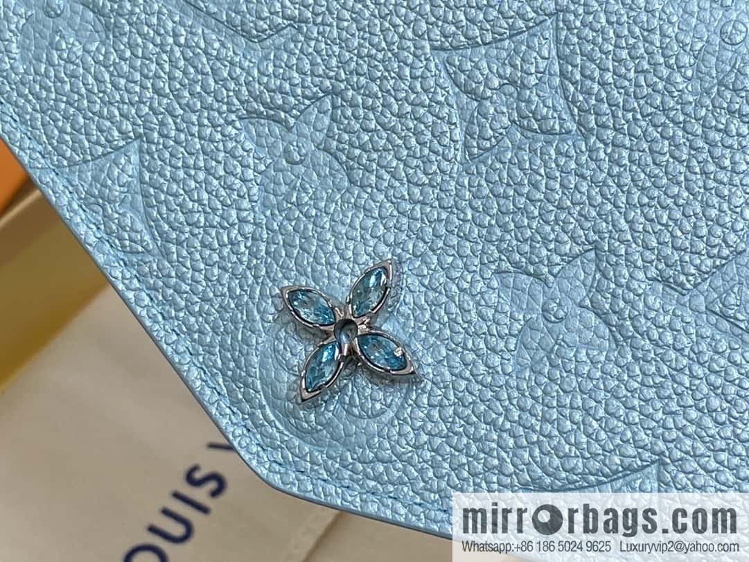 [Boutique‑grade] M12172 pearlescent blue full leather embossed, flip wallet series Sarah wallet