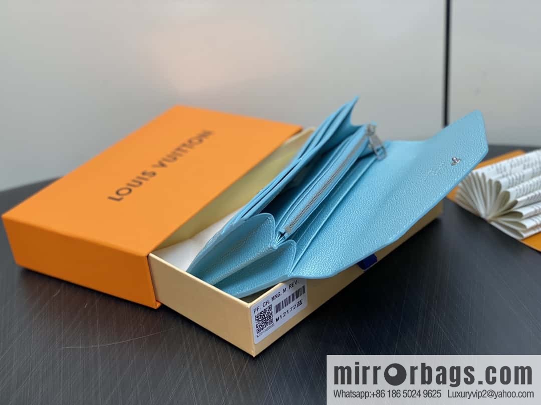 [Boutique‑grade] M12172 pearlescent blue full leather embossed, flip wallet series Sarah wallet