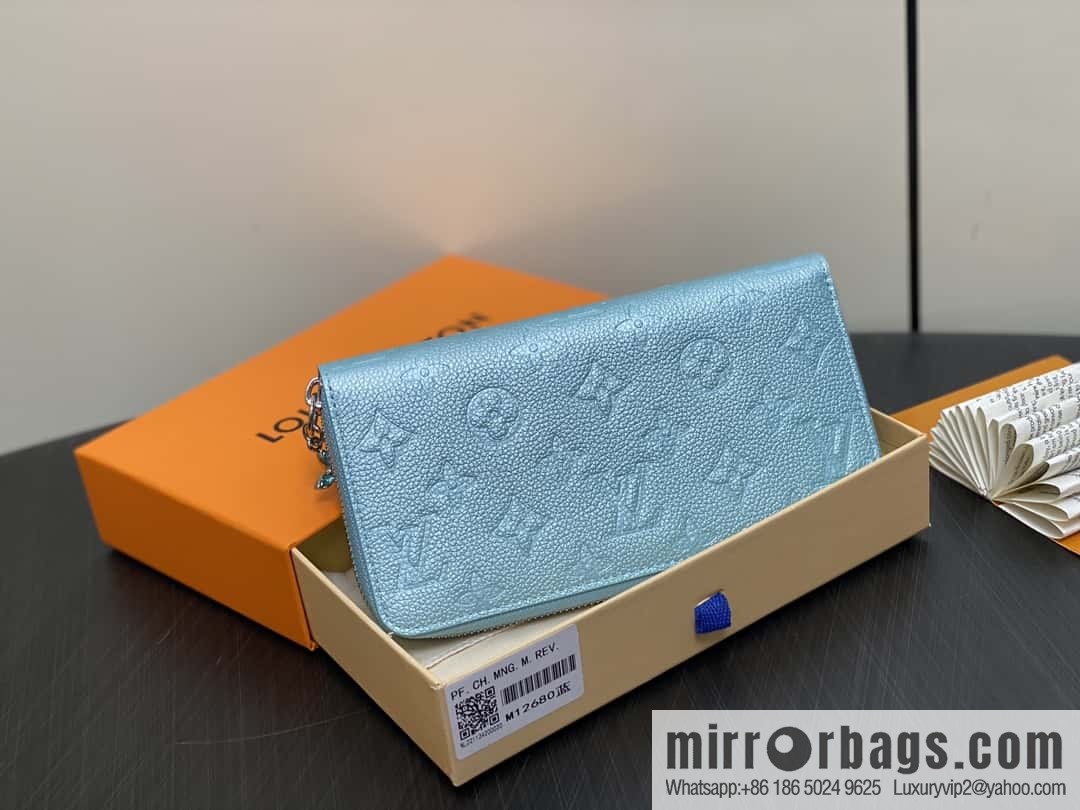 [Premium‑quality] M12680 pearlescent blue full leather embossed, single zipper wallet series Zippy zipper wallet