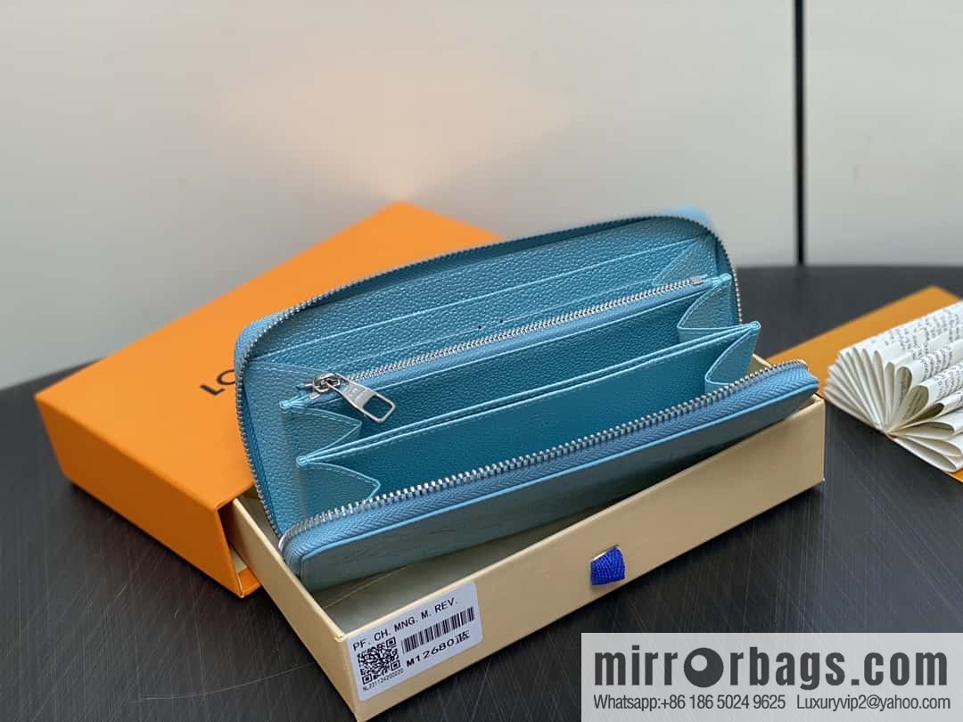 [Premium‑quality] M12680 pearlescent blue full leather embossed, single zipper wallet series Zippy zipper wallet