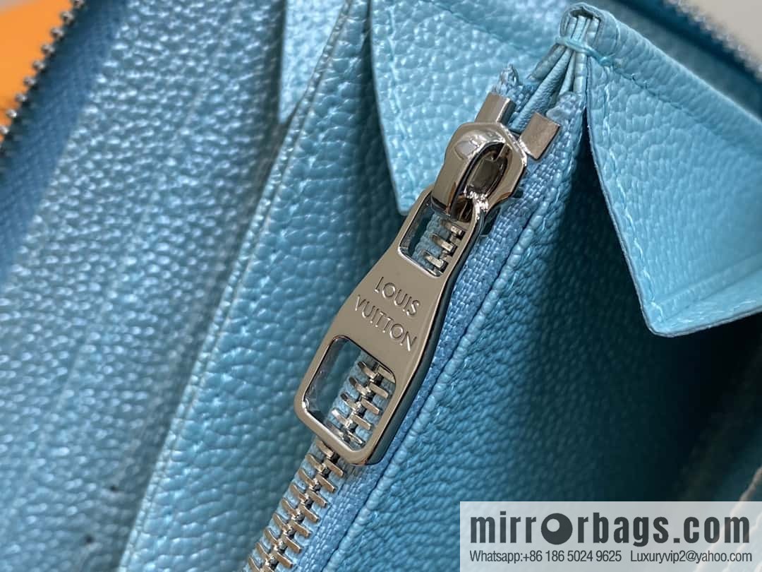 [Premium‑quality] M12680 pearlescent blue full leather embossed, single zipper wallet series Zippy zipper wallet