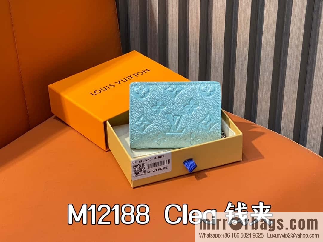 [Boutique‑grade] M12188 pearlescent blue, full leather embossed, full leather two-fold wallet series Clea wallet