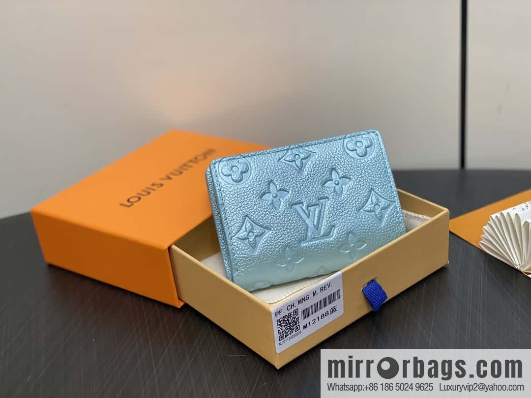 [Boutique‑grade] M12188 pearlescent blue, full leather embossed, full leather two-fold wallet series Clea wallet
