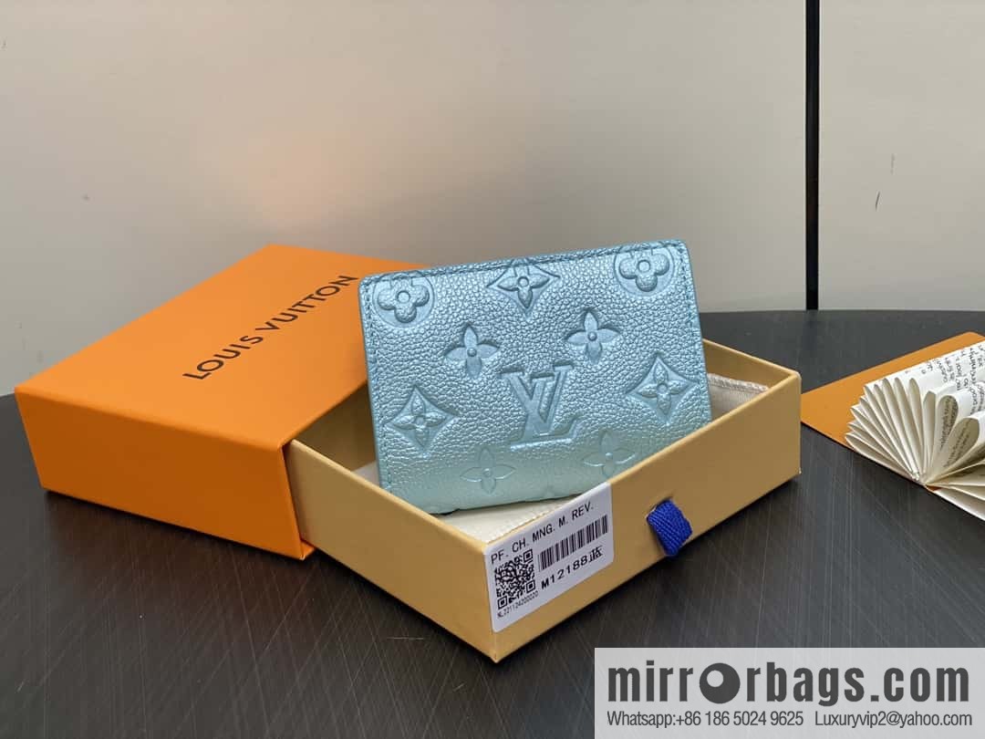 [Boutique‑grade] M12188 pearlescent blue, full leather embossed, full leather two-fold wallet series Clea wallet