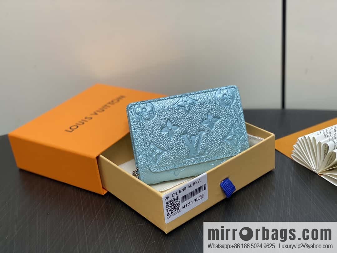 [Boutique‑grade] M12188 pearlescent blue, full leather embossed, full leather two-fold wallet series Clea wallet