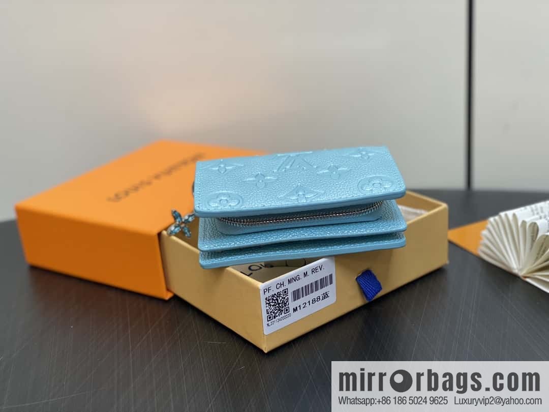 [Boutique‑grade] M12188 pearlescent blue, full leather embossed, full leather two-fold wallet series Clea wallet
