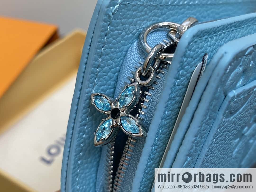 [Boutique‑grade] M12188 pearlescent blue, full leather embossed, full leather two-fold wallet series Clea wallet