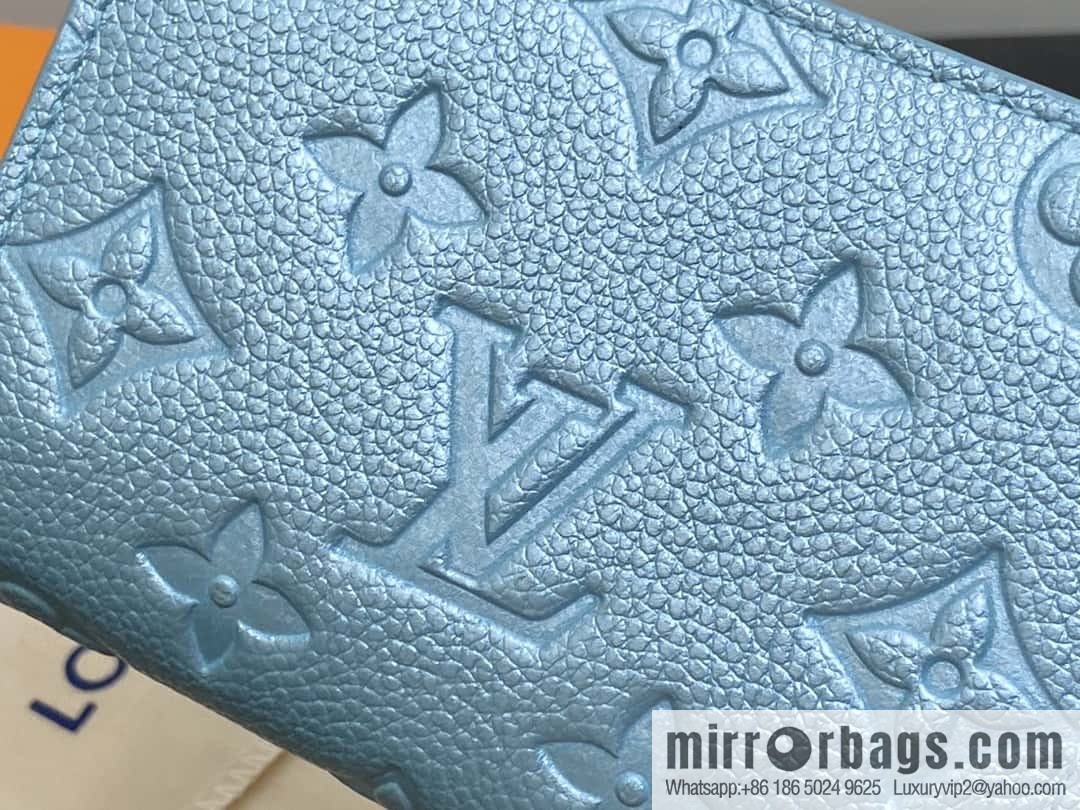 [Boutique‑grade] M12188 pearlescent blue, full leather embossed, full leather two-fold wallet series Clea wallet