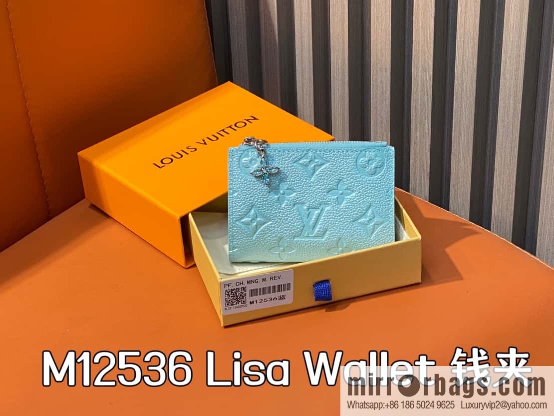[Boutique‑grade] M12536 pearlescent blue, full leather embossed, two-fold wallet series Lisa Wallet wallet