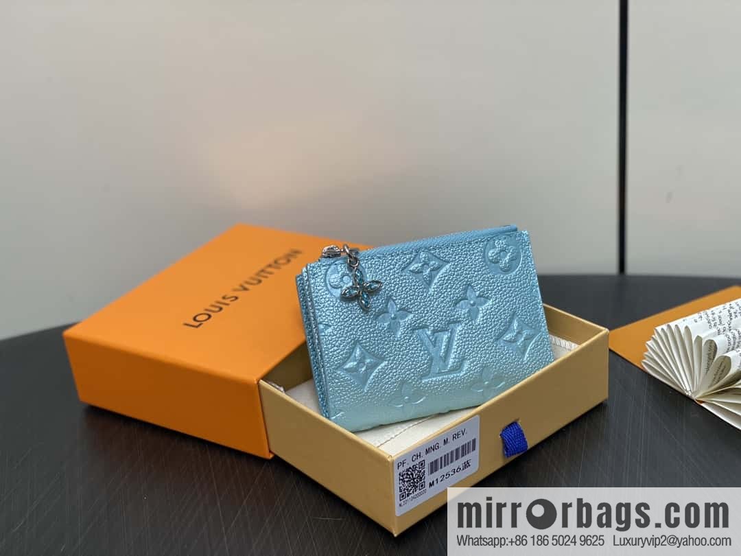 [Boutique‑grade] M12536 pearlescent blue, full leather embossed, two-fold wallet series Lisa Wallet wallet