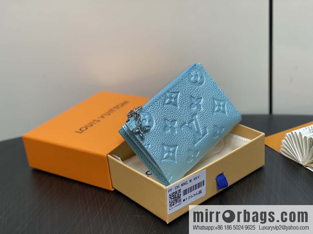 [Boutique‑grade] M12536 pearlescent blue, full leather embossed, two-fold wallet series Lisa Wallet wallet