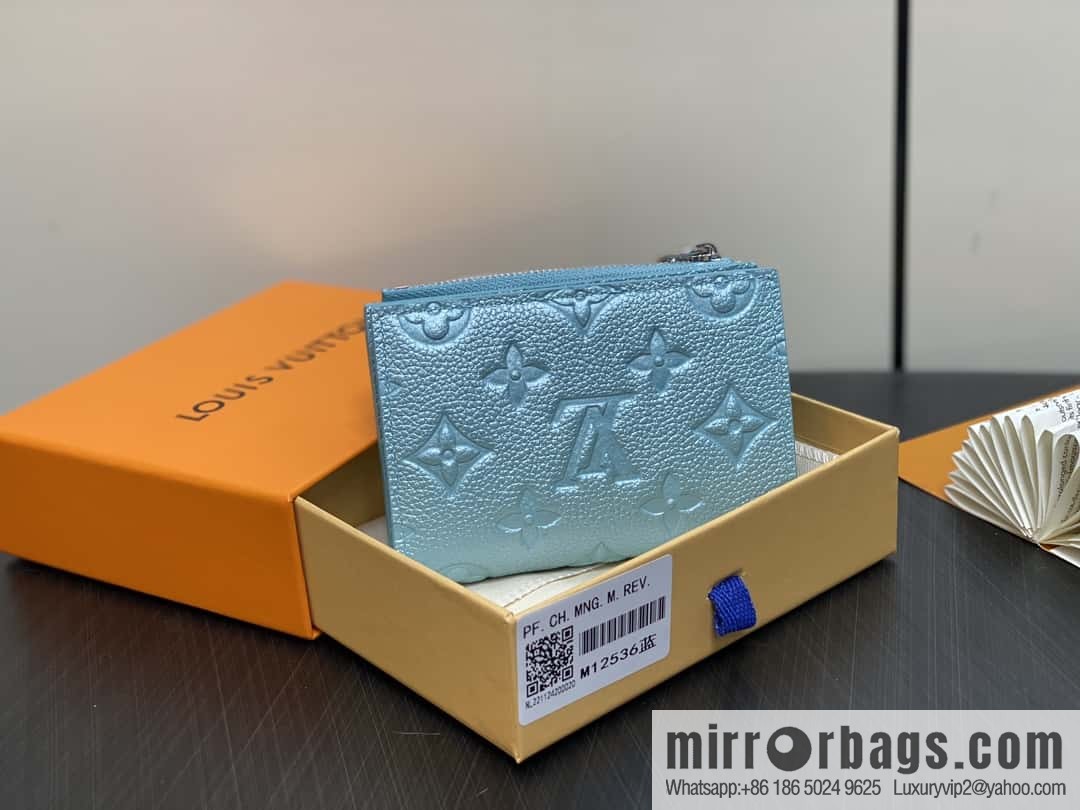 [Boutique‑grade] M12536 pearlescent blue, full leather embossed, two-fold wallet series Lisa Wallet wallet