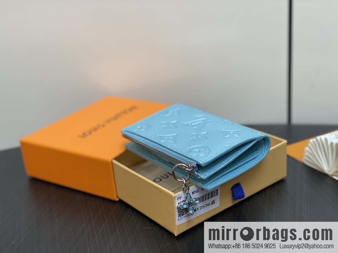 [Boutique‑grade] M12536 pearlescent blue, full leather embossed, two-fold wallet series Lisa Wallet wallet
