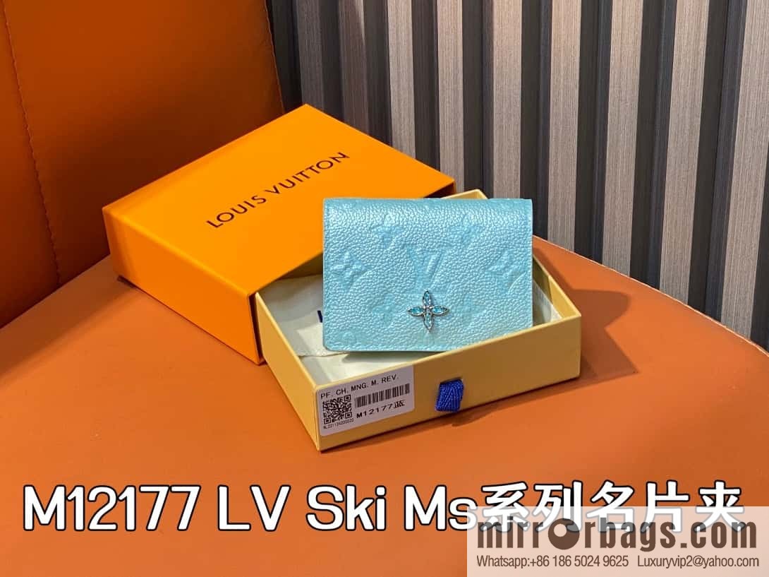 [Boutique‑grade] M12177 pearlescent blue, full leather embossed, business card holder wallet series LV Ski Ms series business card holder