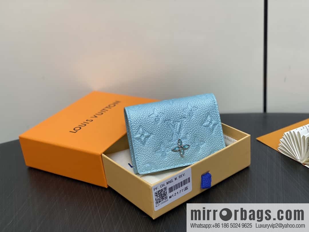 [Boutique‑grade] M12177 pearlescent blue, full leather embossed, business card holder wallet series LV Ski Ms series business card holder