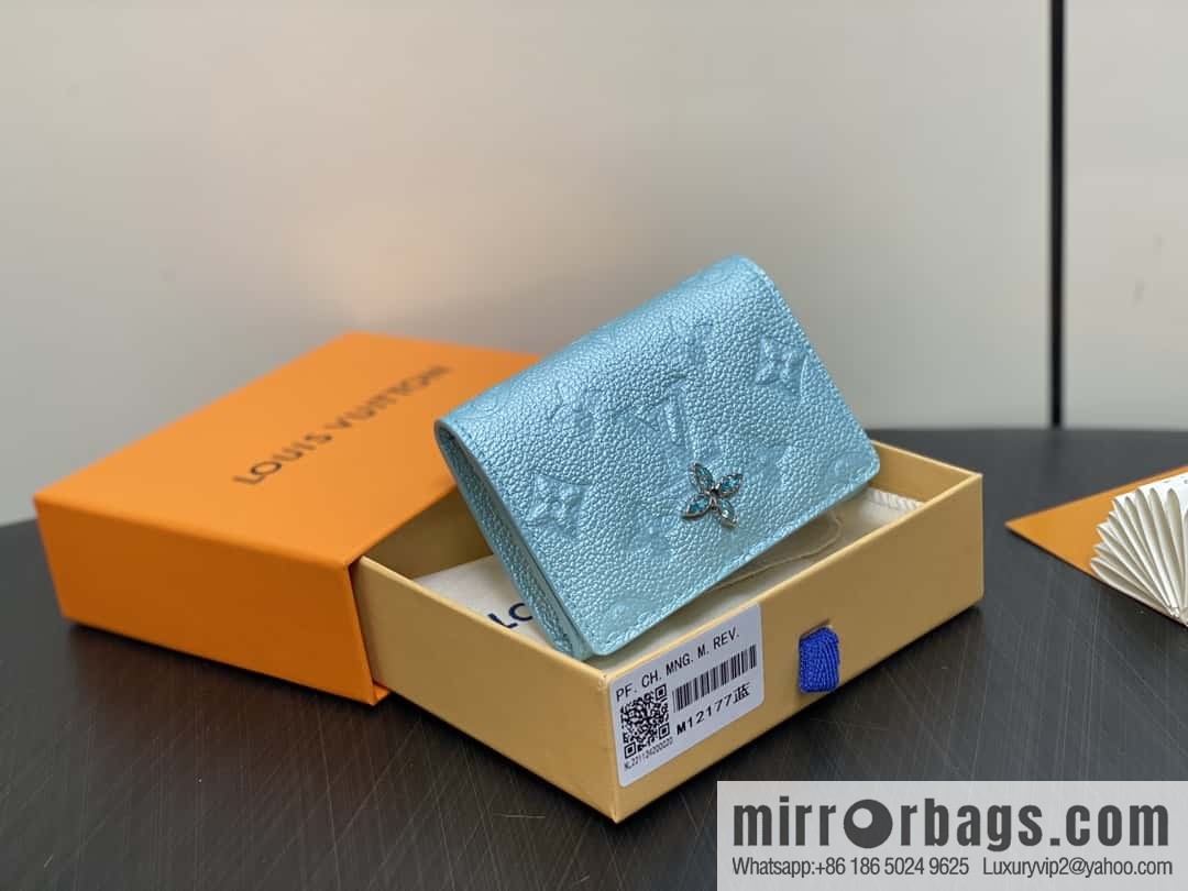 [Boutique‑grade] M12177 pearlescent blue, full leather embossed, business card holder wallet series LV Ski Ms series business card holder