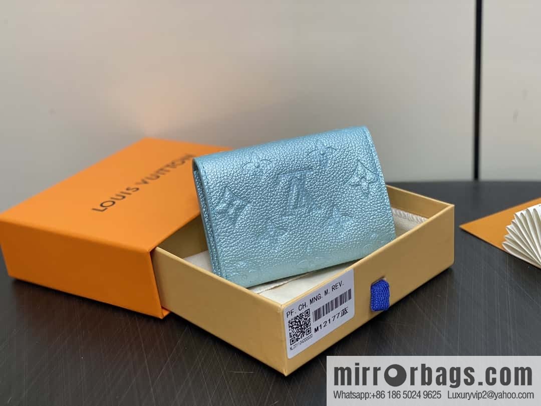 [Boutique‑grade] M12177 pearlescent blue, full leather embossed, business card holder wallet series LV Ski Ms series business card holder