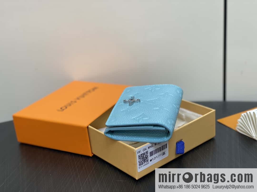 [Boutique‑grade] M12177 pearlescent blue, full leather embossed, business card holder wallet series LV Ski Ms series business card holder