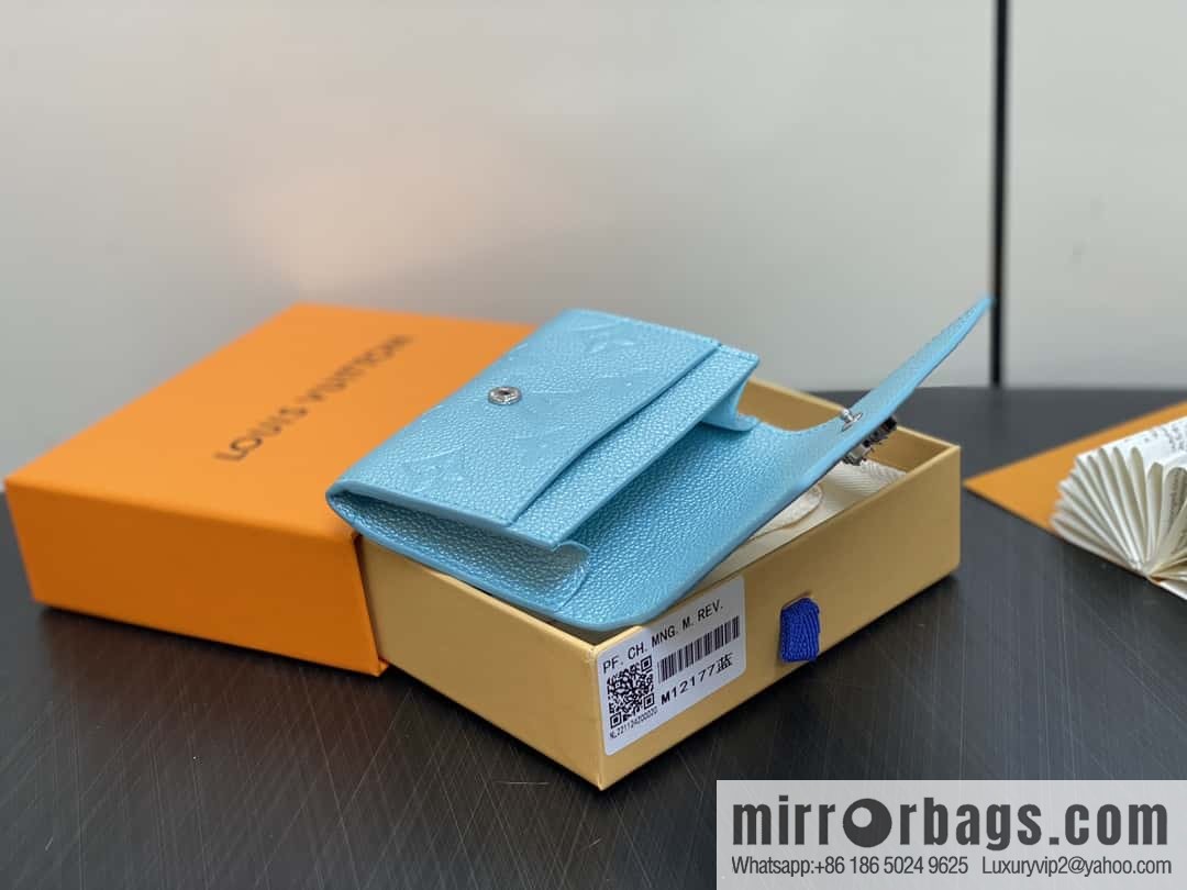 [Boutique‑grade] M12177 pearlescent blue, full leather embossed, business card holder wallet series LV Ski Ms series business card holder