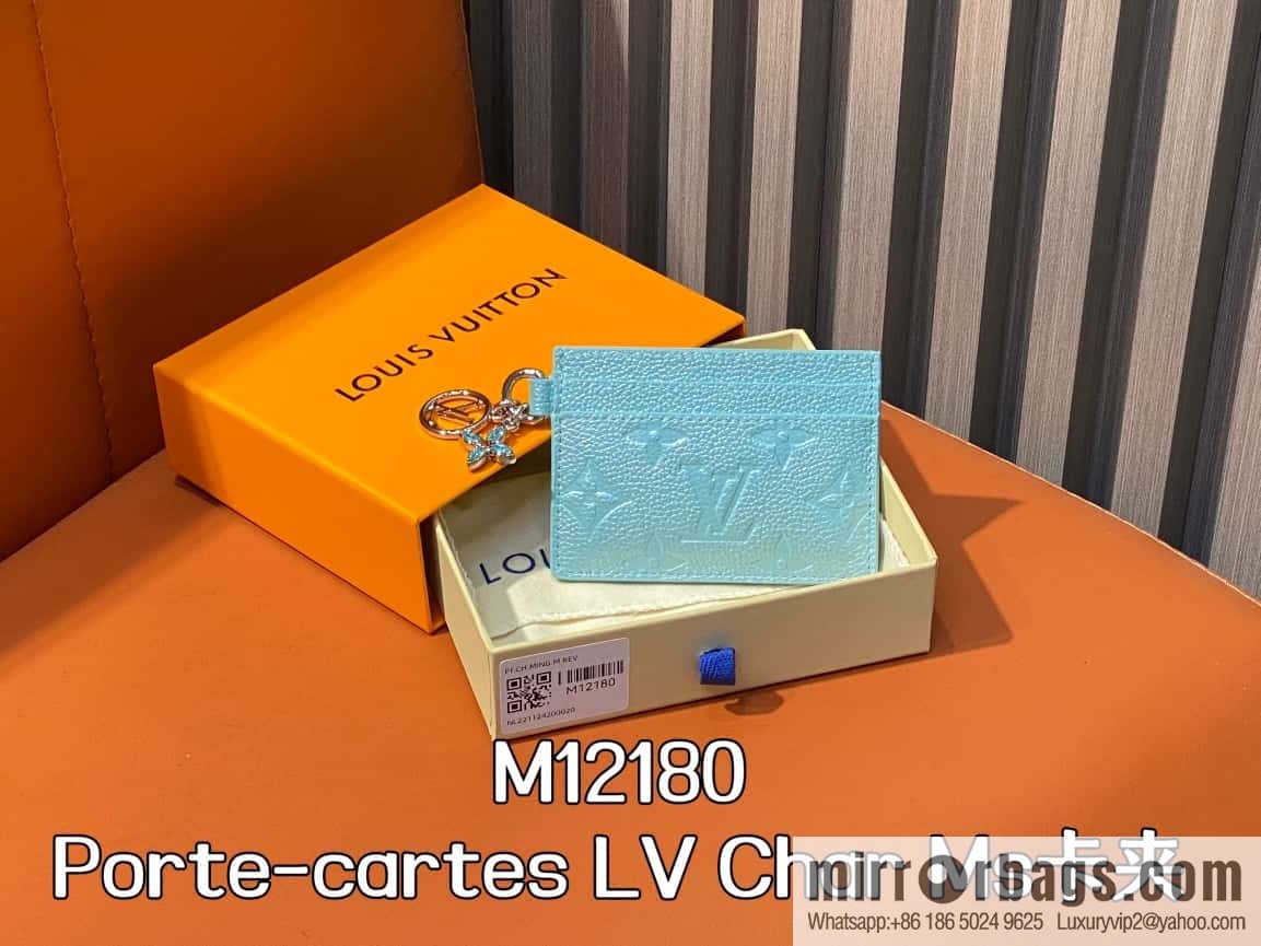 [Boutique‑grade] M12180 pearlescent blue, full leather embossed, card bag wallet series Porte-cartes LV Char Ms card holder