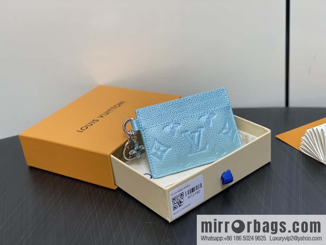 [Boutique‑grade] M12180 pearlescent blue, full leather embossed, card bag wallet series Porte-cartes LV Char Ms card holder