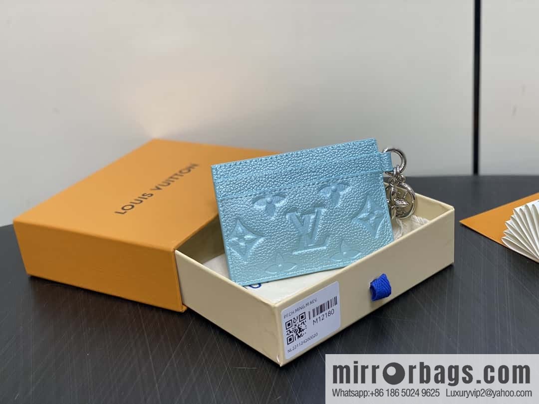 [Boutique‑grade] M12180 pearlescent blue, full leather embossed, card bag wallet series Porte-cartes LV Char Ms card holder