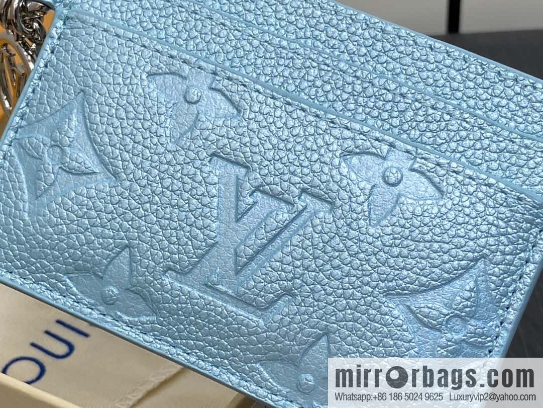 [Boutique‑grade] M12180 pearlescent blue, full leather embossed, card bag wallet series Porte-cartes LV Char Ms card holder