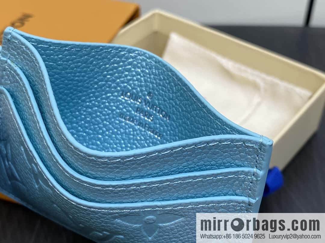 [Boutique‑grade] M12180 pearlescent blue, full leather embossed, card bag wallet series Porte-cartes LV Char Ms card holder