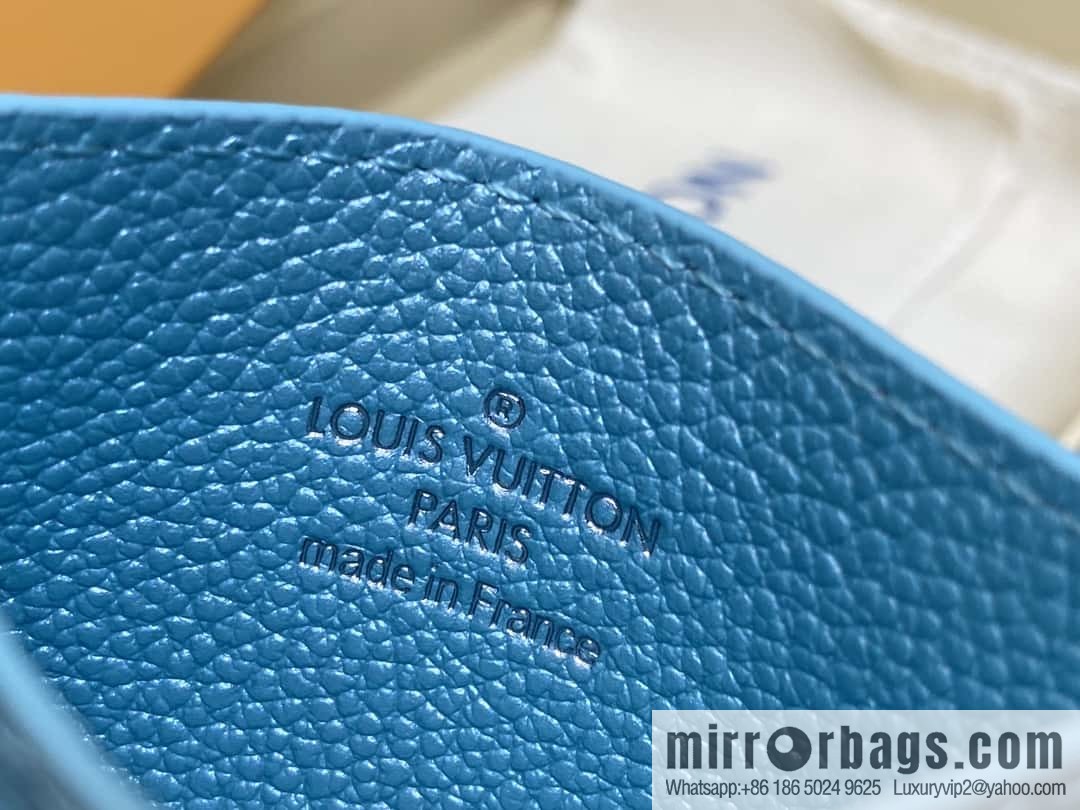 [Boutique‑grade] M12180 pearlescent blue, full leather embossed, card bag wallet series Porte-cartes LV Char Ms card holder