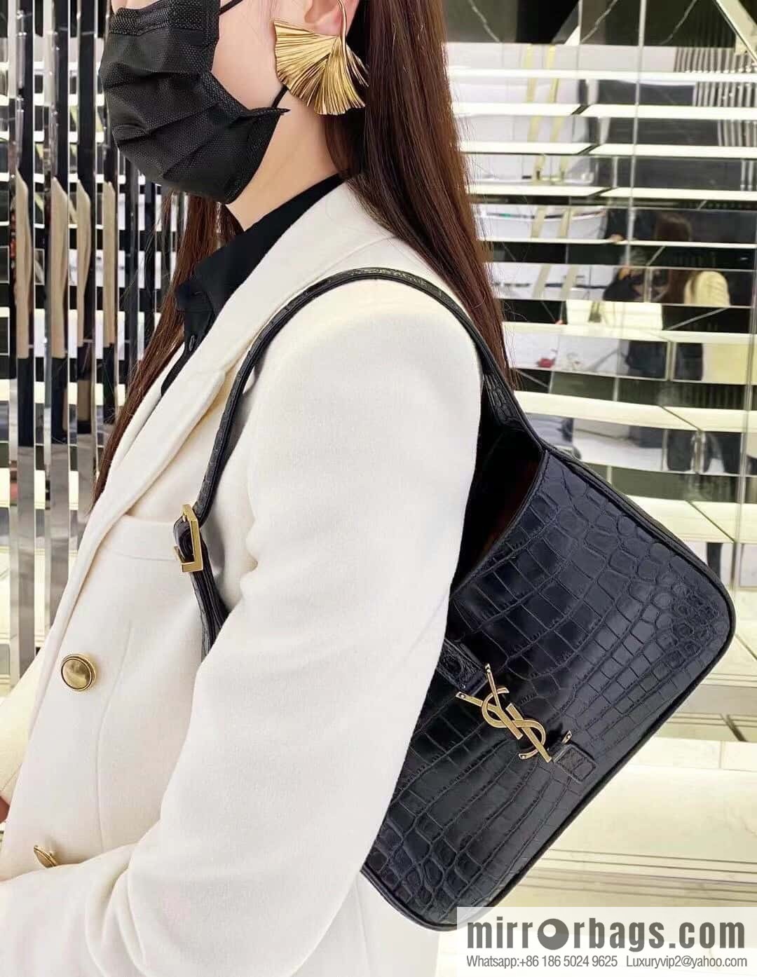 YSL ▪️ 5 ̀ 7 crocodile black ▪️ 657228