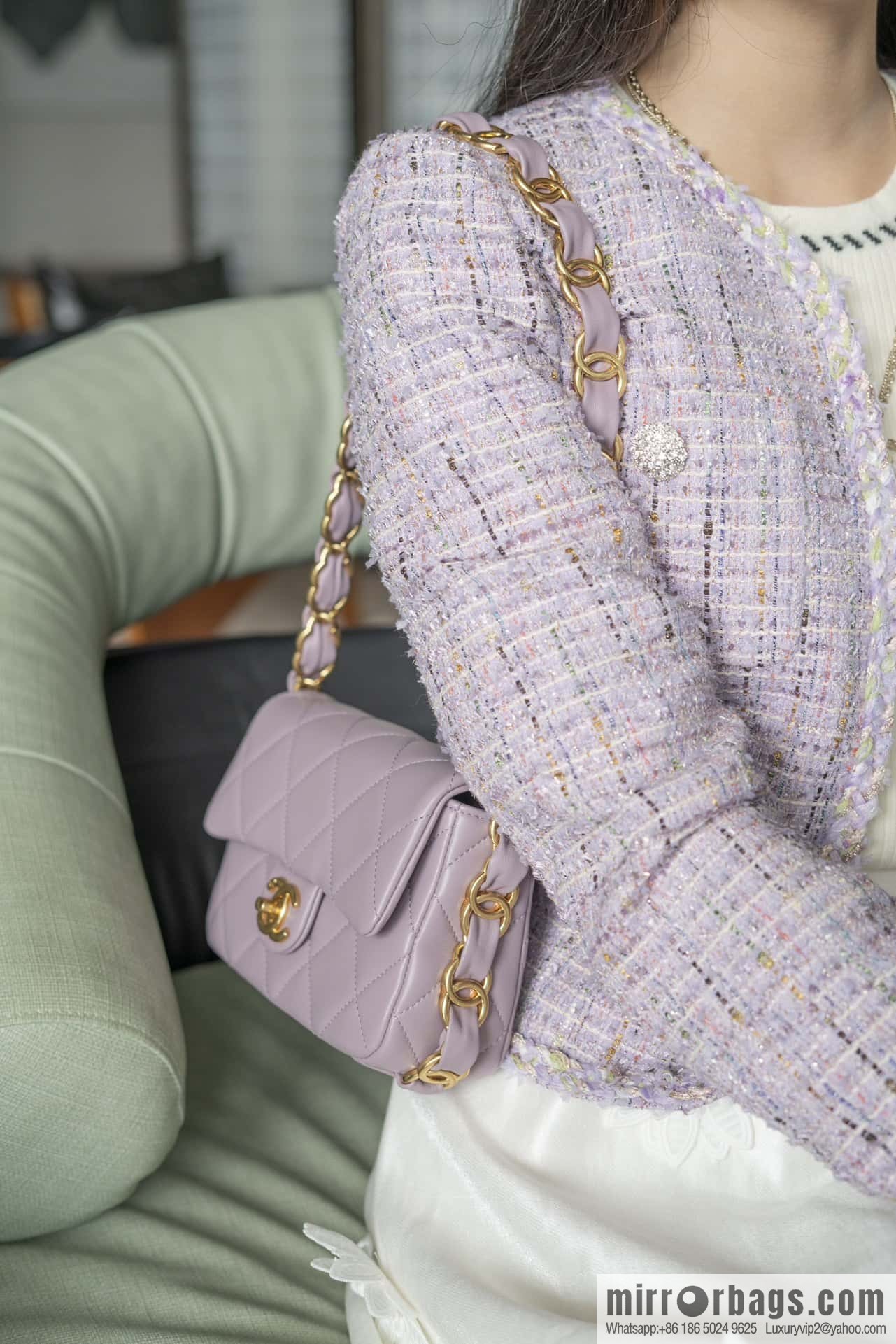 𝐂𝐇𝐀𝐍𝐄𝐋 24K thick chain armpit bag, large Mini taro purple AS5174